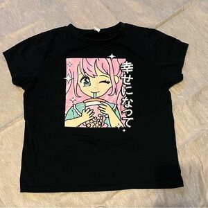 🌟❣️4/$10❣️🌟Girls Sz S Black Kids T-Shirt with Pink Graphic Anime Boba 🧋